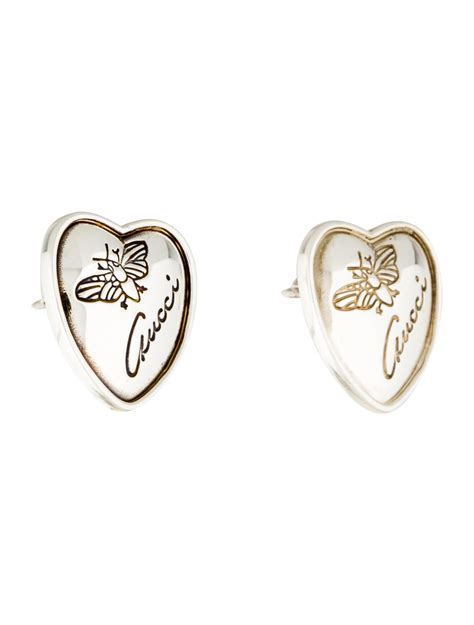 gucci flora silver heart stud earrings|Gucci interlocking g silver earrings.